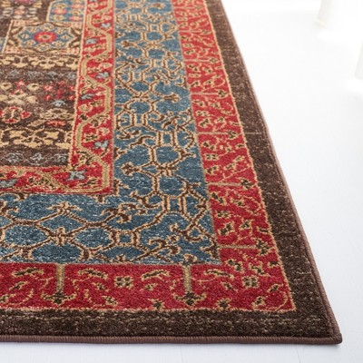 Red and Navy Synthetic Persian Style Runner Rug