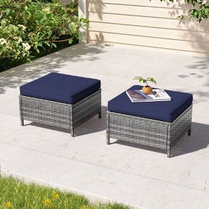 Sonkuki 2-Piece Ottomans with Solution-Dyed Fabric Cushion, All-Weather Wicker Ottomans, Ideal for Patio - 1 of 4