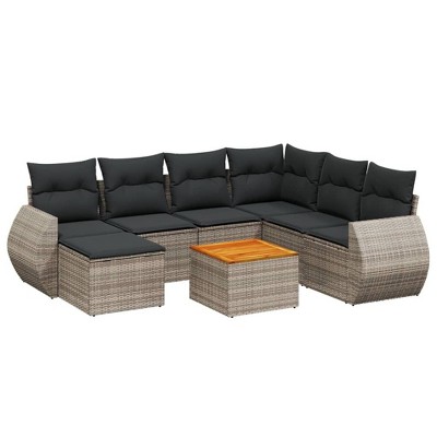vidaXL 8 Piece Patio Sofa Set with Cushions Gray Poly Rattan - Table + 3x middle + corner