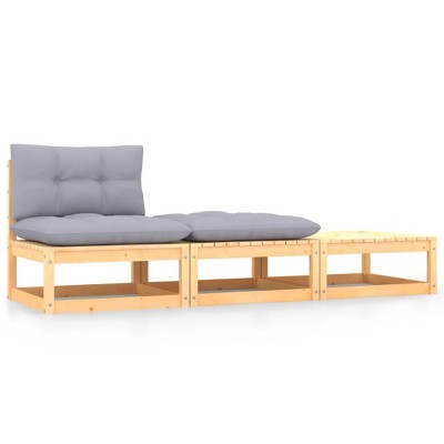 vidaXL Garden Lounge Set Natural Pine, Grey Cushions