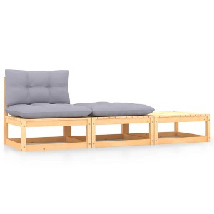 vidaXL Garden Lounge Set Natural Pine, Grey Cushions - 1 of 2
