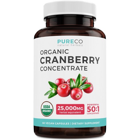 Pure Co Organic Cranberry Concentrate Capsules, Urinary Tract Support ...