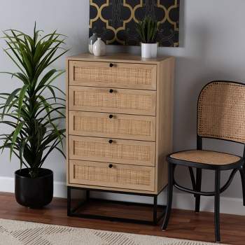 Baxton Studio Maclean Mid Century Modern Rattan And Natural Brown Finished  Wood 2 Door Storage Cabinet - lily & onyx