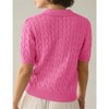 Women's Cable Short Sleeve Sweaters Tops Solid Lapel V Neck Cable Knit Casual Soft Pullover Shirt - 3 of 4