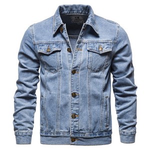 Men's Slim Fit Denim Jacket - Single Breasted Long Sleeve Cotton Coat (S-2XL) LT Blue 1X - 1 of 4