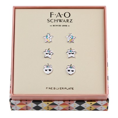 FAO Schwarz Glitter Enamel Unicorn Trio Earring Set