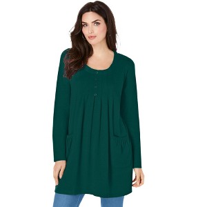 Roaman's Women's Plus Size Long Sleeve Two Pocket Soft Knit Tunic - 1 of 4
