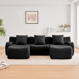 GDFStudio Oscarine Modern 3-Seater Teddy Upholstered with Curved Armrest and 3 Pillows - 1 of 4