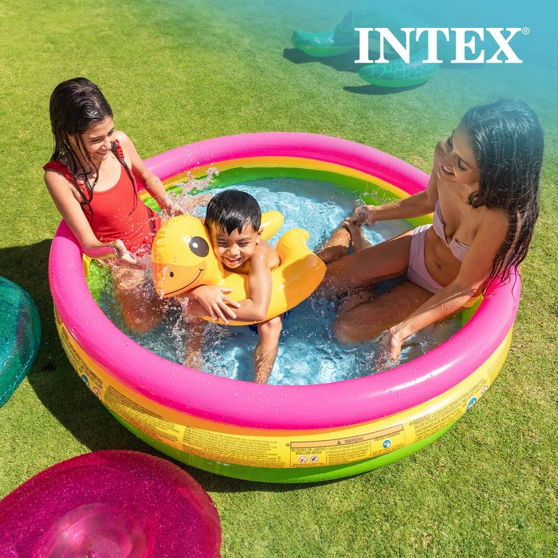 Intex 57422EP Sunset Glow 58" x 13" Inflatable Vinyl Toddler 3-Ring Colorful Backyard Kids Splash and Wade Pool for Children 2+ Years Old, Multicolor, 5 of 7