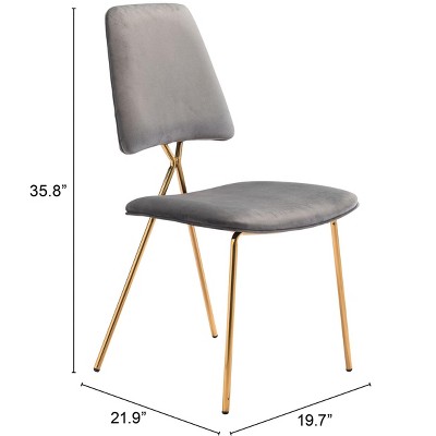 Gray and Gold Velvet Upholstered Side Chair Set with Metal Frame