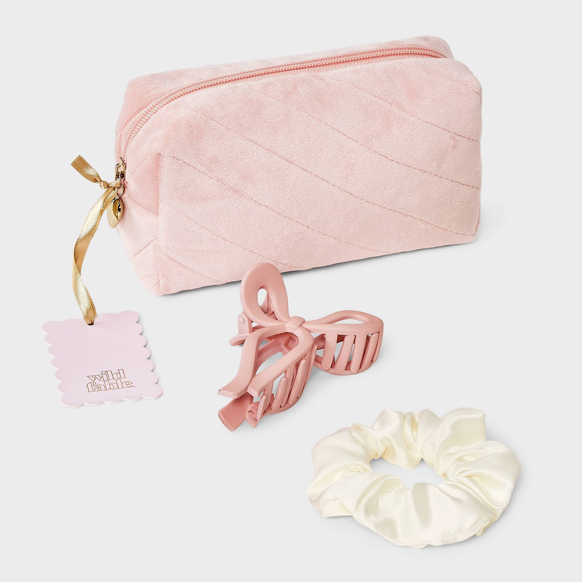 Fleece Pouch Bow Claw Clip Satin Twister Spa Set - Wild Fable™ Pink