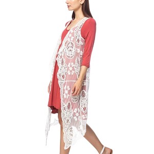 Anna-Kaci Women's Floral Lace Boho Crochet Long Line Cardi Vest for Casual Looks - 1 of 4