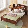 Full Size Pine Wood Bed with Bookcase Headboard, LED Motion Sensor Light, and Flexible Guardrails-- Frevyn - 3 of 4