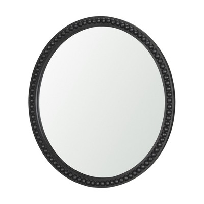 HomeRoots 30" Black Solid Wood Beaded Round Framed Accent Mirror