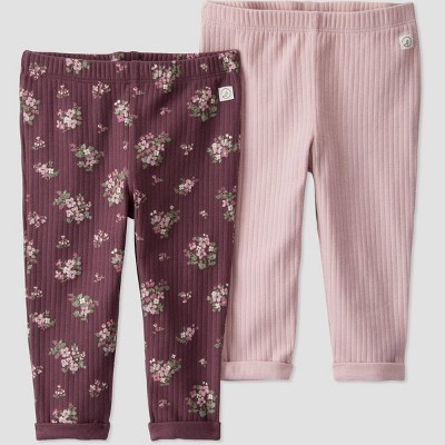 Image of Little Planet by Carter's Organic Baby Girls' 2pk Ribbed Pull-On Pants - Brown/Pink 6M
