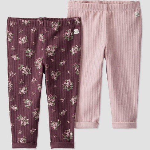 Little Planet by Carter's Organic Baby Girls' 2pk Ribbed Pull-On Pants - Brown/Pink - image 1 of 3