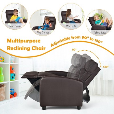 Brown Faux Leather Kids Recliner Armchair with Wood Frame