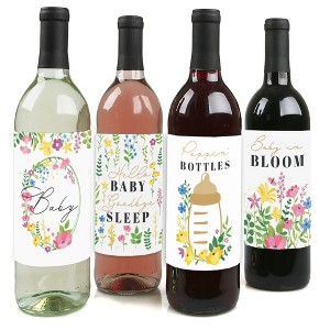 Big Dot of Happiness Wildflowers Baby - Boho Floral Baby Shower Decorations for Women and Men - Wine Bottle Label Stickers - Set of 4 - 1 of 4
