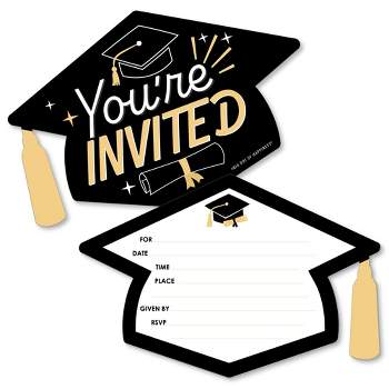 Big Dot of Happiness Hello College Graduation Party Invitations - Shaped Fill-In Invite Cards with Envelopes - Set of 12