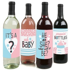 Big Dot of Happiness Baby Gender Reveal - Team Boy or Girl Party Decorations for Women and Men - Wine Bottle Label Stickers - Set of 4 - 1 of 4