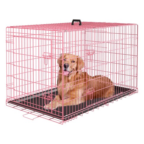 Fdw 48 Inch Dog Crates For Large Dogs Folding Mental Wire Crates Dog Kennels Pet Dog Cage Crate With Double door Removable Tray And Handle pink Target