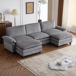 Karl Home |120 in. W Pillow Top Arm Double-layer Cushion Corduroy Sofa in Gray With Ottoman - 1 of 1