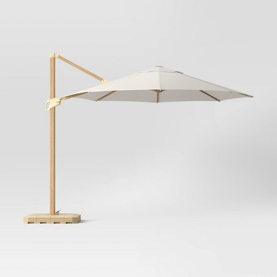 11' Solar Offset Patio Umbrella - Light Wood Pole - Threshold™