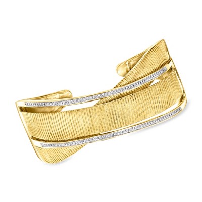Ross-Simons 0.50 ct. t.w. Diamond Crisscross Cuff Bracelet in 18kt Gold Over Sterling