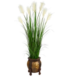Nearly Natural 63-in Wheat Plume Grass Artificial Plant in Decorative Planter - 1 of 4