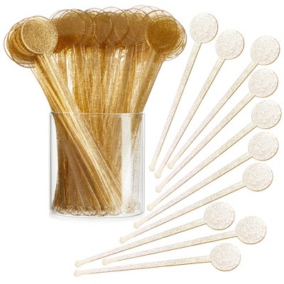 Sparkle and Bash 150 Pack Gold Glitter Swizzle Sticks for Cocktails, 7 Inches Long, Plastic Drink Stirrers for Beverages