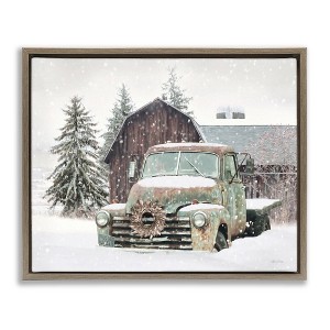Stupell Industries Winter Rural Vintage Truck & Barn Floating Frame Canvas Art, Brown, 21" x 17" - 1 of 4