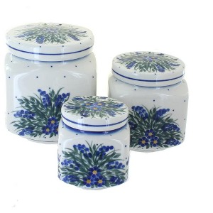 Blue Rose Polish Pottery 1300 WR Unikat 3 Piece Canister Set - 1 of 1