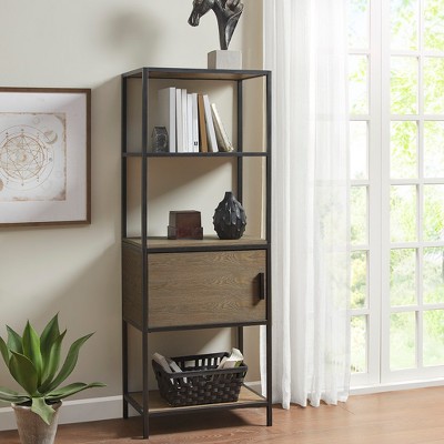 TOAOTBNBO 3 Tier Display Bookcase with Storage Cabinet, Narrow Bookshelves with Metal Handle, Tall Book Shelf for Home Office, Gray