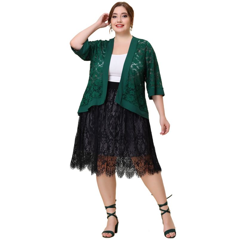 Agnes Orinda Women's Plus Size Elegant Open Front 3/4 Sleeve Lace Lightweight Cardigans, 2 of 7