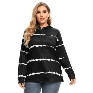 WhizMax Women Plus Size Striped Color Block hoodie Drawstring Long Sleeve Hooded Pullover Sweatshirt - 1 of 4