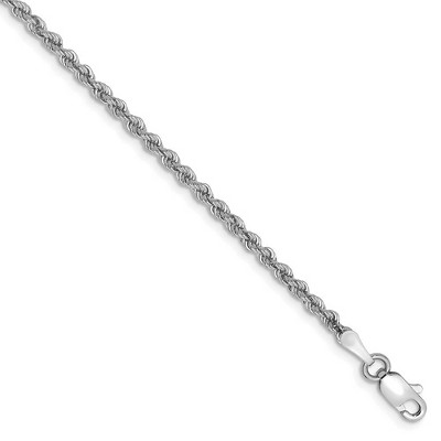 Black Bow Jewelry 2.25mm, 14k White Gold, Handmade Solid Rope Chain Bracelet