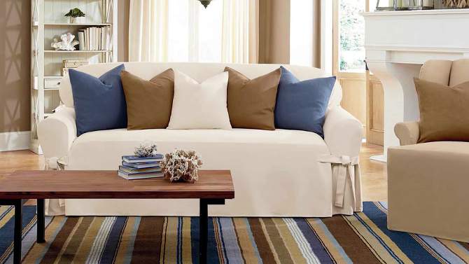 Essential Twill Ruffle Sofa Slipcover White - Sure Fit, 2 of 7, play video