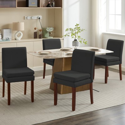 DOMETOUR Linen Upholstered Dining Chair Set of 2, Modern Armless Chair With Cushioned Seat for Living Room