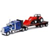 Kenworth W900 Truck with Flatbed Trailer Blue Met. w/Farm Tractor Red "Long Haul Truckers" Series 1/32 Diecast Model by New Ray - 2 of 4