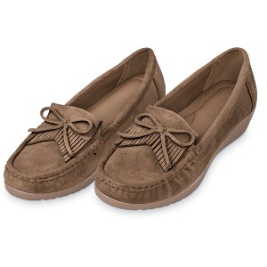 Collections Etc Stylish Faux Suede Fringe Detail Women's Loafers - 1 of 4