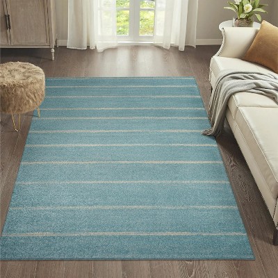 Turquoise and Cream Synthetic Stripe 3' x 5' Area Rug