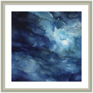 Kate and Laurel Framed Art Rich Blue Watery Abstract by The Creative Bunch Studio, 26x26, Florence Silver - 1 of 4