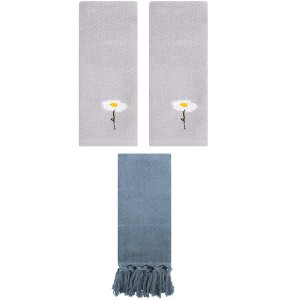 REGALWOVEN 3 Packs Cotton Soft Absorbent Floral Pattern and Solid Hand Towels - 1 of 4