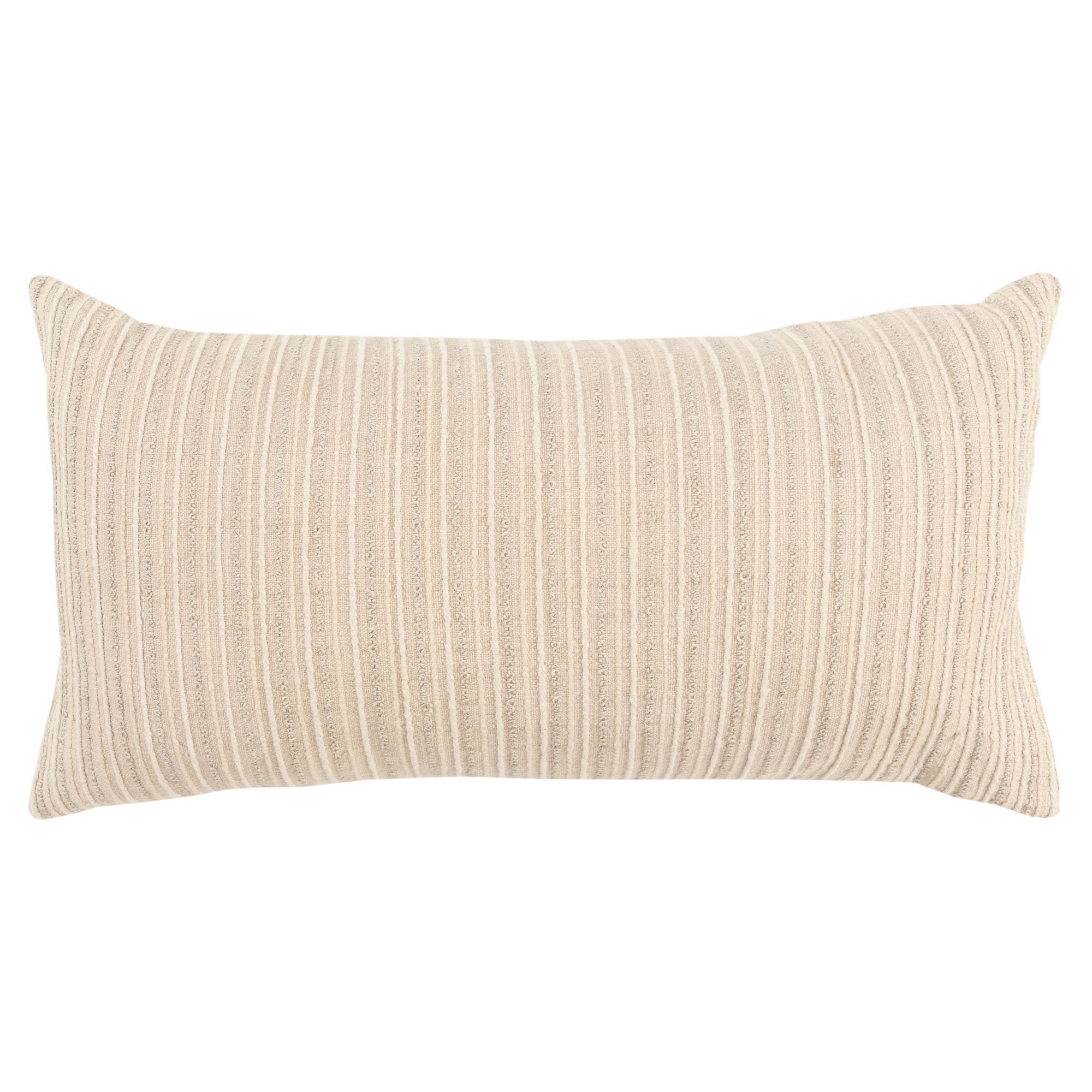 14"x26" Oversized Solid Striped Poly Filled Lumbar Throw Pillow Light Beige - Rizzy Home: Contemporary Indoor Decor, Hidden Zipper