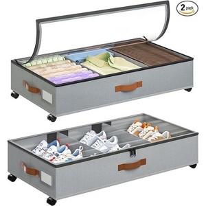 2Pcs Under Bed Storage Containers- With Adjustable Dividers Clear Window, Dust-Proof, Under Bed Storage With Wheels - 1 of 4