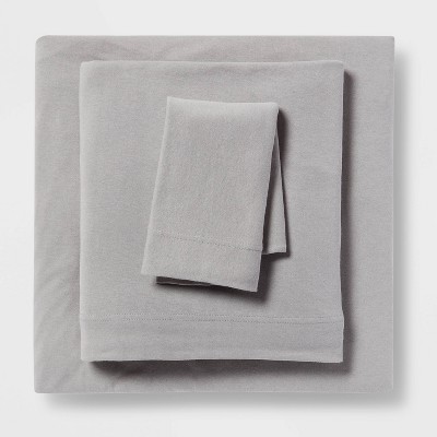 Twin XL Solid Jersey Sheet Set Heather Gray - Room Essentials™