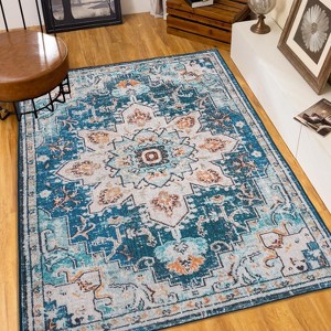 Okak Vintage Bohemia Style Large Washable Area Rug for Living Room,Bedroom,Flower Design Non-slip Rug - 1 of 4