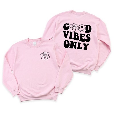 Simply Sage Market Women's Graphic Sweatshirt Good Vibes Only Smiley Face Front And Back