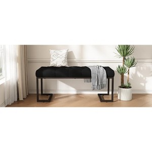 Busaurus Modern Upholstered Entryway Bench with Tufted Seat and Metal Frame - 1 of 4