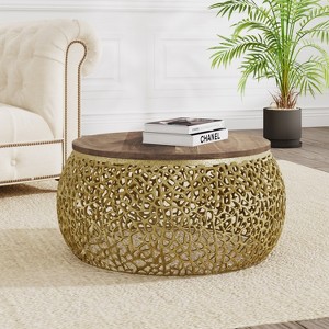 Christopher Knight Home Mandi Modern Aluminium and Mango Wood Handcrafted Round Coffee Table - 1 of 4